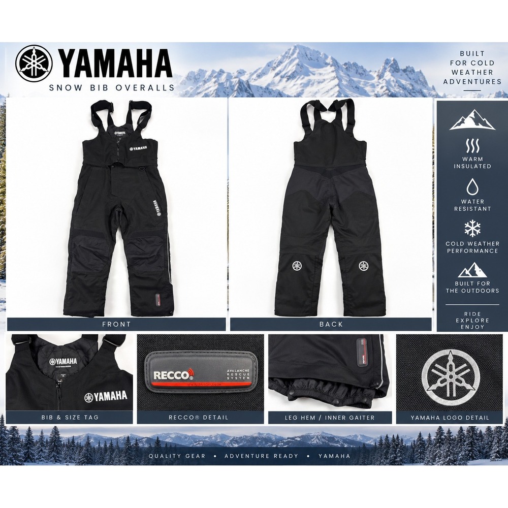 Yamaha Mens XL Snowmobile Bib Overalls Black Insulated RECCO Snow Pants #1925